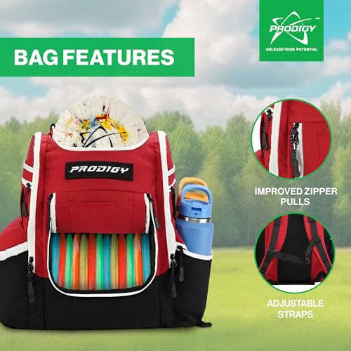 Prodigy Disc Apex XL Disc Golf Bag | Large Disc Golf Backpack | Store 34+ Discs | Premium Big Disc Golf Bags with Cooler - color: Red