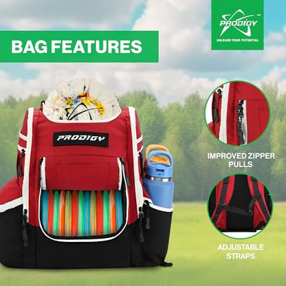 Prodigy Disc Apex XL Disc Golf Bag | Large Disc Golf Backpack | Store 34+ Discs | Premium Big Disc Golf Bags with Cooler - color: Red