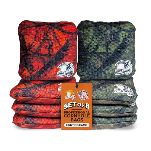 Cornhole365 - Stick & Slide - Professional Corn Hole Bag - Heavy-Duty Double-Stitched Polyester Fabric & Resin Filling for All-Weather - Versatile Regulation Size Cornhole Bean Bags - Set of 8 - color: Hunt Camo