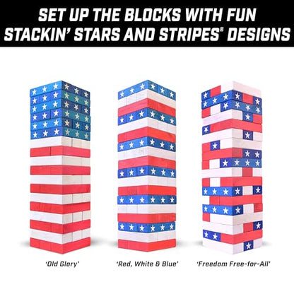 GoSports Giant Wooden Stacking Game - Stacks Up to 5 ft - Choose Brown Wood Stain, Gray, Natural, Stars & Stripes, or Tropical Hardwood - Toppling Tower - color: Stars and Stripes