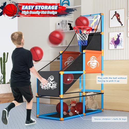 Arcade Basketball Game Set Boy Toys: Indoor Basketball Hoop with 4 Balls Outdoor Sports Toy for Kids 3-12 Years Old Adjustable Height with Air Pump Kid Party Games Birthday Gifts for Boys Girls Teens - style: Blue Standard Basketball Hoop