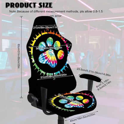 Colorful Paw Print Computer Gaming Chair Cover Slipcover Attached Arms Stretchable Breathable Ergonomic Office Chair Cover Cat Scratch Proof Non Slip Gaming Chairs Covers for Gamer Room Deco - color: Colorful Big Paw Print