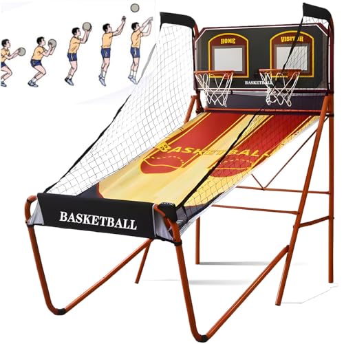 Indoor/Outdoor Double Basketball Shooting Machine,Folding Basketball Arcade Game,with Electronic Scoring/5 No. 3 Basketballs,Convenient Movement (B) - color: B
