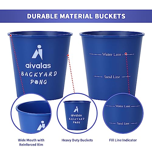 Aivalas Yard Pong Outdoor Games, Giant Yard Games Set with 12 Buckets and Balls for Adults and Family, Toss Game Throwing Games for Beach, Camping, Lawn and Backyard - color: Blue/Red