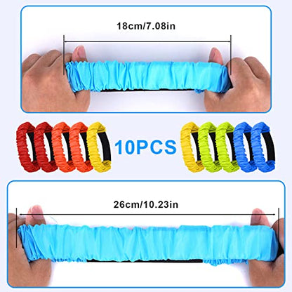 AIEX 10pcs 3 Legged Race Bands for Adults Kids, Colorful Legged Race Bands Elastic Tie Rope with Magic Adhesives for Relay Race Game, Field Day, Backyard, Team Games (5 Colors)