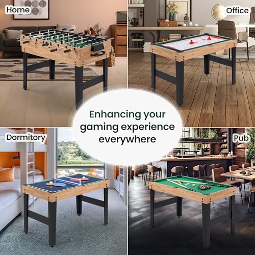 10-in-1 Foosball Table, 48" Combo Game Table - Ping Pong, Air Hockey, Pool, Soccer - All-in-One Game Table with Accessories for Indoor Outdoor Game Rooms and Family Game