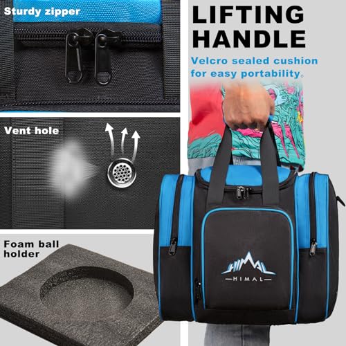 Himal Bowling Ball Bag for Single Sphere - Bowling Ball Tote Bowler's Bag with Padded Sphere Holder - Fits Bowler's Shoes Up to Mens Size 14 - color: Blue