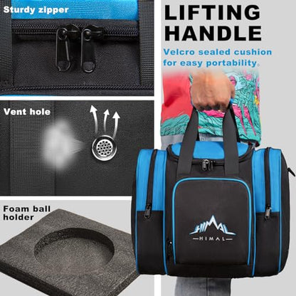 Himal Bowling Ball Bag for Single Sphere - Bowling Ball Tote Bowler's Bag with Padded Sphere Holder - Fits Bowler's Shoes Up to Mens Size 14 - color: Blue