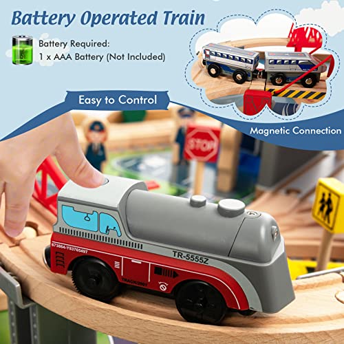 Costzon 2-in-1 Wooden Train Table with Storage Drawer | Kids Activity Table w/ 100 Pieces Railway, Track, Cars, City, DIY Design, Reversible Tabletop, Gift for Boys Girls - size: 48" x 24.5" x 16" (L x W x H)