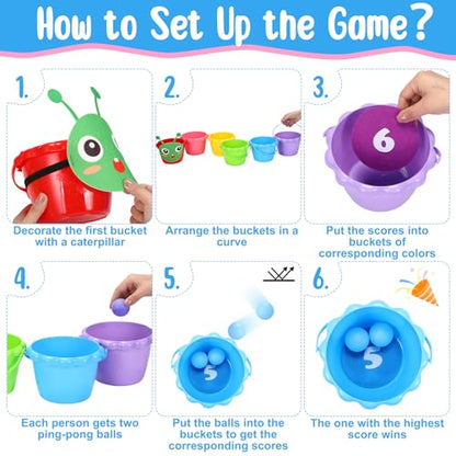 Gemscream Outdoor Toss Ball Game, 6 Pcs Buckets and 12 Pcs Balls Toss Play Set, Summer School Family Outdoor Indoor Yard Party Games for Adults Kids