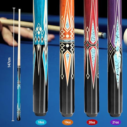 Pool Stick Set of 4, Pool Sticks for Adults, 4 Pool Cues Billiard Set, 58inch Billiard Cue with Maple Wood for Professional Billiard Players - 18oz, 19oz, 20oz, 21oz - color: B04