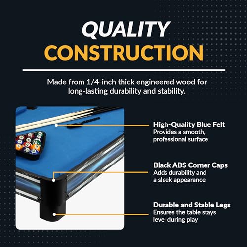 Hathaway Breakout 40-in Tabletop Billiards Set for Dining or Game Tables – Compact Blue Pool Playing Surface with Cue Sticks, Ball Kit, Triangle, Chalk & Brush – Lightweight Portable Indoor Fun