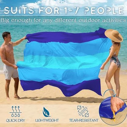 BYDOLL Beach Blanket Waterproof Sandproof Large Sand Free,78''X81''/10'X9' Oversized Sandless Lightweight Blanket Picnic Mat for Beach Travel Camping Hiking with Stakes - color: Blue5, size: 78"X110"