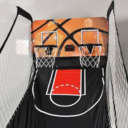 Foldable Dual Shot Basketball Arcade Game, Indoor Outdoor Basketball Game Machine with Electronic Scoring System, 8 Game Modes