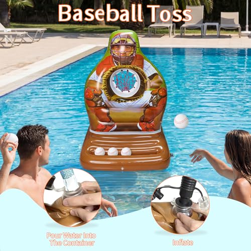 Pool Toys Games Set, Inflatable Pool Baseball Toss Game, Fun Swimming Floating Game Toy for Kids Adults, Outdoor Beach Yard Water Target Play, Summer Family Party Sports Gift Boy Girl Teen
