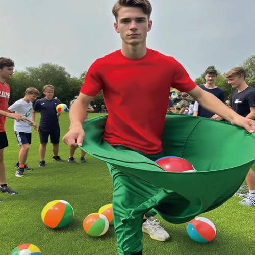 Granny Pants Yard Game – Giant Stretchy Pants Outdoor Relay Set with 10 Bouncy Balls & Pump, Hilarious Backyard Party Game for Adults, Field Day, Team Building & Family Reunions - color: Green-1