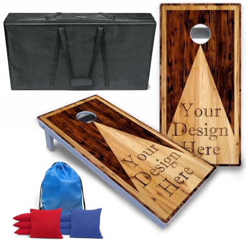 Cornhole Solutions Regulation Cornhole Bundle – 4 ft x 2 ft Professional Size – Baltic Birch Plywood – Folding Legs – Premium Corn Hole Game (Custom Wooden Triangle) - color: Custom All-Weather Series