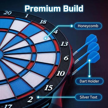Electronic Dart Board - Professional Dart Board with Digital Scoreboard, LED Display, Soft Tip Darts & Electric Dartboards for Adults, USB-C Power