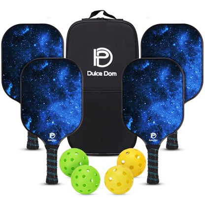 Dulce DOM Pickleball Paddles Set of 2/4 - USAPA Approved, 4 Indoor Outdoor Pickleball Balls, Fiberglass Surface Paddle Racket with Cover Bag, Ideal Training Equipment Gift for Men & Women - color: Blue*4