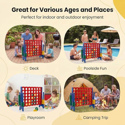 HONEY JOY Giant 4-in-a-Row, Jumbo 4-to-Score Giant Game Set with 42 Rings & Quick-Release Slider for Kids and Adults, Indoor/Outdoor Large Connect Game for Living Room, Backyard, Lawn