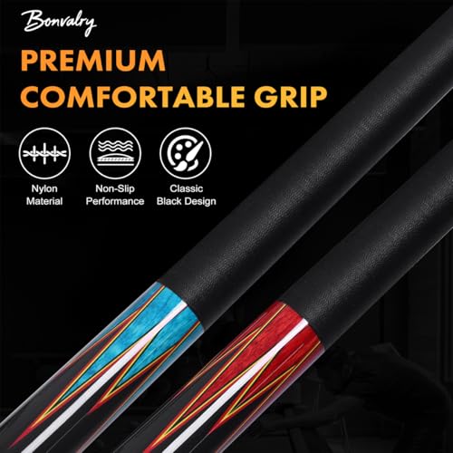 58" Pool Cue Sticks Set of 4, Maple Shaft 13mm Tip, Decals Pattern Butt with Nylon Wrap