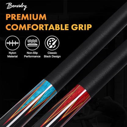 58" Pool Cue Sticks Set of 4, Maple Shaft 13mm Tip, Decals Pattern Butt with Nylon Wrap