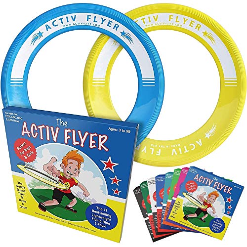 Activ Life Kid’s Flying Rings (2 Pack) They Fly Straight & Don’t Hurt, 80% Lighter Than Standard Rings - Replace Screen Time with Healthy Family Fun - Get Outside & Play - color: Yellow/Cyan