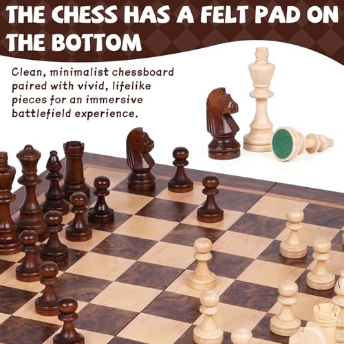 Magnetic Chess Set, 15 Inch Wooden Chess Set with Storage, Folding Travel Chess Set with Strong Magnetic Pieces, Tournament Chess Board, Portable Chess Set with 2 Extra Queens for Adults & Kids