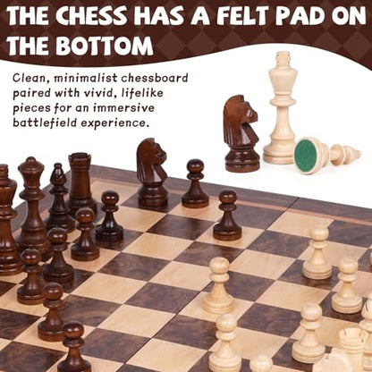 Magnetic Chess Set, 15 Inch Wooden Chess Set with Storage, Folding Travel Chess Set with Strong Magnetic Pieces, Tournament Chess Board, Portable Chess Set with 2 Extra Queens for Adults & Kids