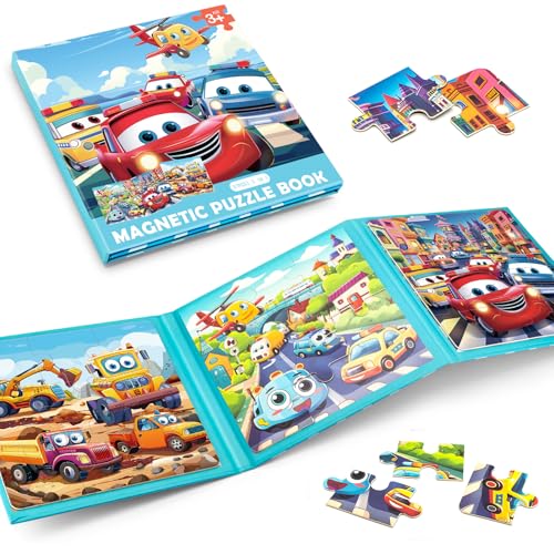 Magnetic Car Puzzles for Toddlers 3-5, 9-12-16 Pieces - Ages 4-6 - Educational Learning Toys for Boys & Girls - style: Car