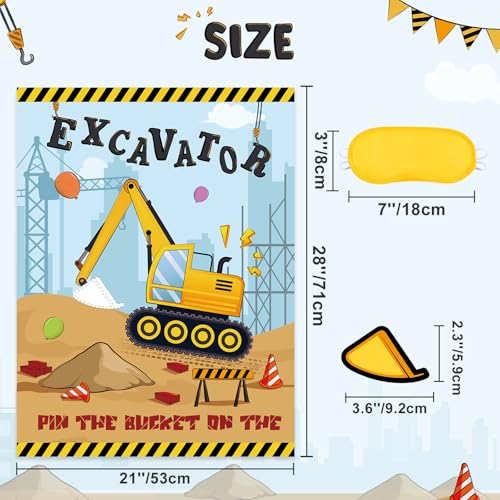 WERNNSAI Pin The Bucket on The Excavator Party Games - Construction Party Supplies Truck Birthday Construction Party Games with 24 Pcs Stickers for Birthday Activities - style: Construction 002