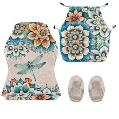 Dragonfly Print Gaming Chair Covers Slipcovers 4Pcs with Armrest Cover Boho Mandala Flower Print Gamer Desk Chair Covers Easy to Install Home Decorations - color: Brown - Dragonfly Boho Mandala Flower