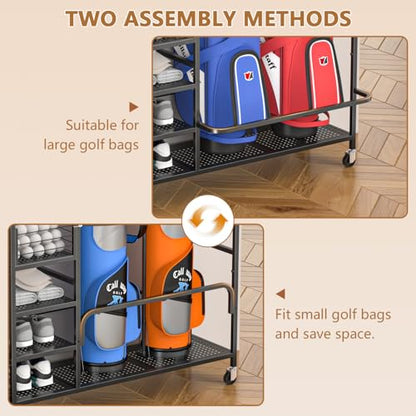 Golf Bag Storage, Big Capacity Golf Bag Organizer for Golf Bag and Equipment Accessories, Golf Organizer for Garage, Home or Club,Extra Storag