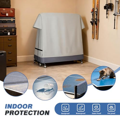Ping Pong Table Cover Outdoor Waterproof, Dual Function Table Tennis Cover Fits Both Folding Tables and Flat Tables Indoor & Outside 68" L x 6"/30" W x 62" H - color: Beige