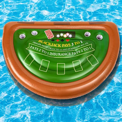 Cunhill Floating Game Table for Pool, 60" x 40" Inflatable Blackjack Game Table Raft with 4 Cup Holders Floating Tray for Adults Swimming Pool Outdoor Summer Beach Party
