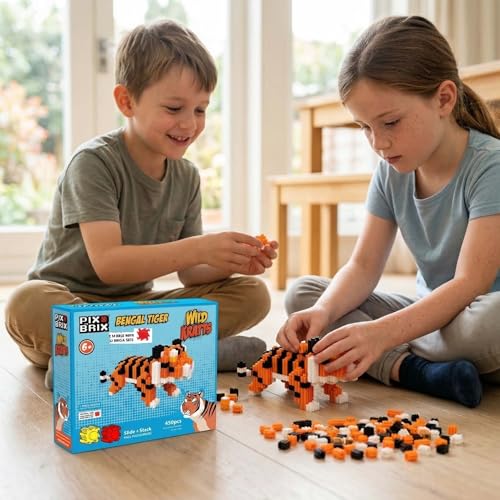 Pix Brix - Pixel Art Kit - Bengal Tiger, 450 Pieces - Patented Slide + Stack Pixel Puzzle Building Bricks, Build & Collect Animals - Stem Toys, Ages 6 Plus - style: Bengal Tiger