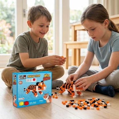 Pix Brix - Pixel Art Kit - Bengal Tiger, 450 Pieces - Patented Slide + Stack Pixel Puzzle Building Bricks, Build & Collect Animals - Stem Toys, Ages 6 Plus - style: Bengal Tiger