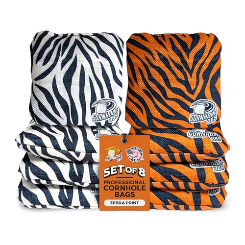 Cornhole365 - Stick & Slide - Professional Corn Hole Bag - Heavy-Duty Double-Stitched Polyester Fabric & Resin Filling for All-Weather - Versatile Regulation Size Cornhole Bean Bags - Set of 8 - color: Zebra