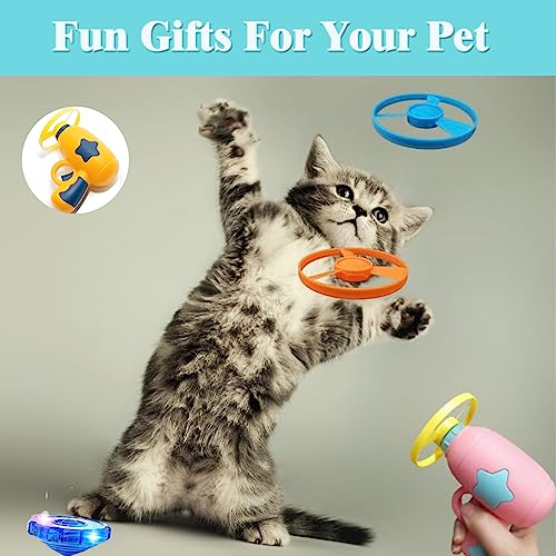 Flying Cat Toy for Indoor Kitten, Interactive Cat Fetch Toy with 1 Light Up Spinning Tops, and 5 Propellers, Flying dis Toy for Training Chasing - color: Yellow
