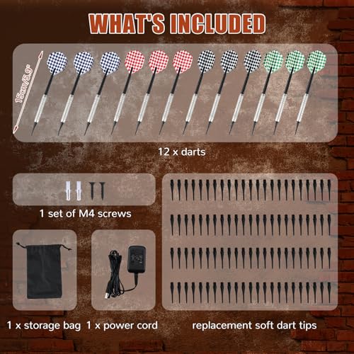 Electronic Dartboard Cabinet Set for Adult Soft Tip Dart Boards with Cabinet, Up to 8 Players, 25 Games with 12 Soft Tip Dartboard Set for Home Family Game