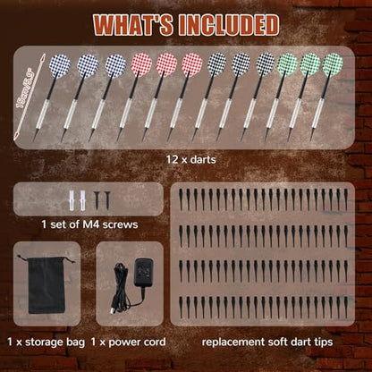 Electronic Dartboard Cabinet Set for Adult Soft Tip Dart Boards with Cabinet, Up to 8 Players, 25 Games with 12 Soft Tip Dartboard Set for Home Family Game