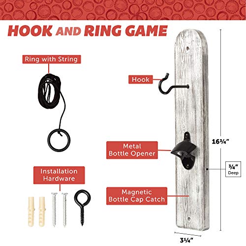 Play Platoon Hook and Ring Toss Bar Game for Adults - Wood Toss Ring Game for Adults - Perfect Home, Basements, & Bar Gifts - color: Rustic White Wood