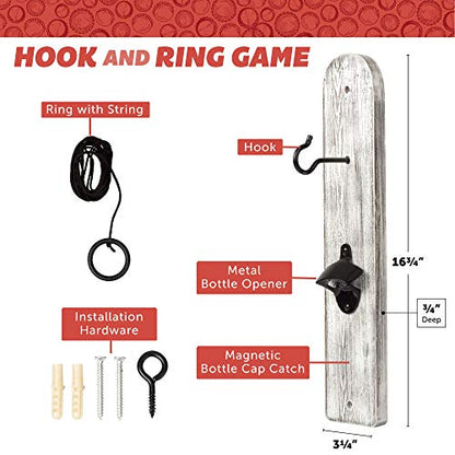 Play Platoon Hook and Ring Toss Bar Game for Adults - Wood Toss Ring Game for Adults - Perfect Home, Basements, & Bar Gifts - color: Rustic White Wood