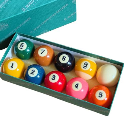 Billiard Nine-Ball,Standard Set 10 Pool Table Balls, 2-1/4 inch Billiard Cue Ball Set Professional Pool Table Accessories