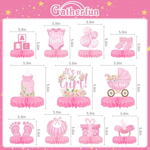 Girl Baby Shower Decorations Set - Kit with Pink Honeycomb Centerpiece, Baby Reveal & Themed Table Decor for the Baby Girl Shower Decorations - style: Girl