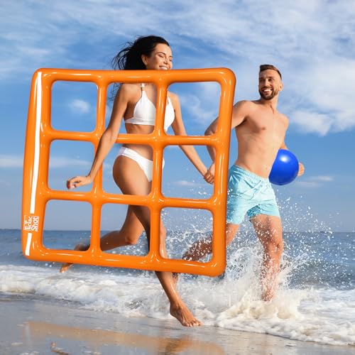 TicTac Shot Pool Toys Games Set- Tic Tac Toe Inflatable Pool Toy with 10 Balls - for Adults Teens Kids 2-10 Players - color: Orange