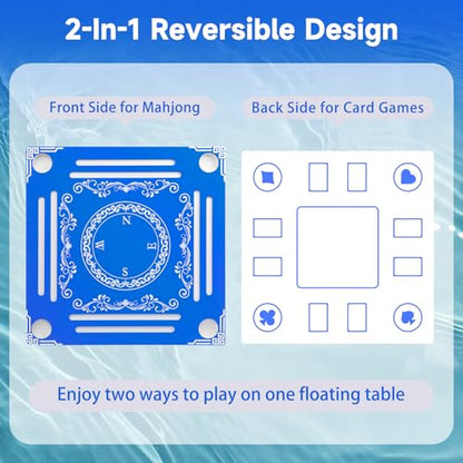 32" Double-Sided Floating Mahjong Table for Pool, Floating Mahjong Mat, Water Game Table for Mahjong Poker Card Dominoes Scrabble Board, Games Tray for Swimming Pool Hot Tub Beach Summer Party - color: Blue