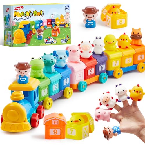 Play-Act Learning Toy for Toddlers 1 2 3 Years Old, Counting, Matching & Sorting Montessori Learning Farm Train Including 9 Farm Animals, Birthday Gift for Baby Boys Girls - style: Farm Number Train