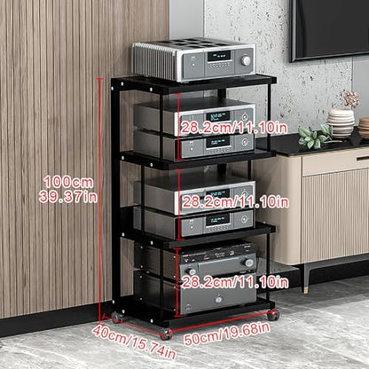 Corner Display Cabinet with Wheels, Media Stand & Audio Rack for Game Consoles, Stereo Storage, AV Tower, Modern Black Design(Black,50x40x100cm)