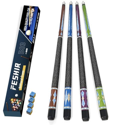 Pool Stick Set of 4,Pool Cues Sticks Made of Premium Maple Wood, Includes 4 Extra Billiard Chalk for Pool Cues, 58" Billiard House Bar Pool Cue Sticks for Professional Billiard Players - color: Pool cues-B03